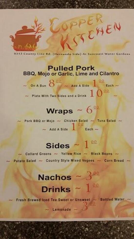Menu at Copper Kitchen Food Truck restaurant, Brooksville, Broad St