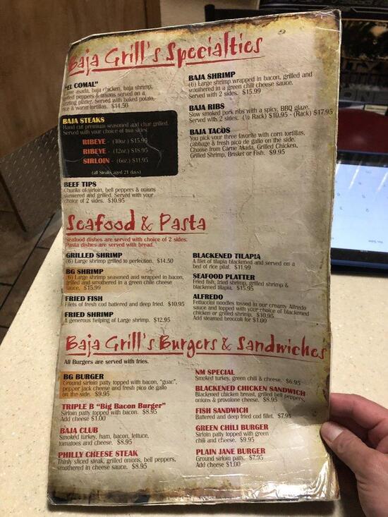 Menu at Baja Grill restaurant, Lovington