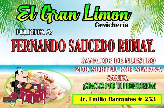 Menu At CEVICHERIA EL GRAN LIMON Restaurant Cajamarca