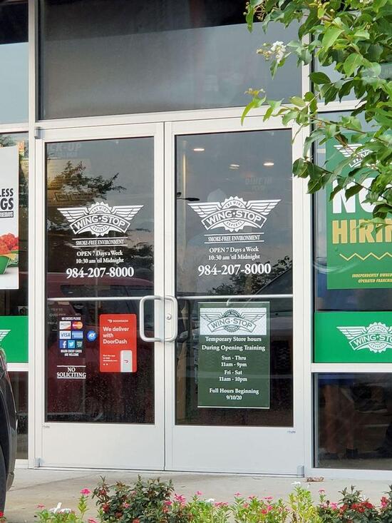 Menu at Wingstop restaurant, Goldsboro