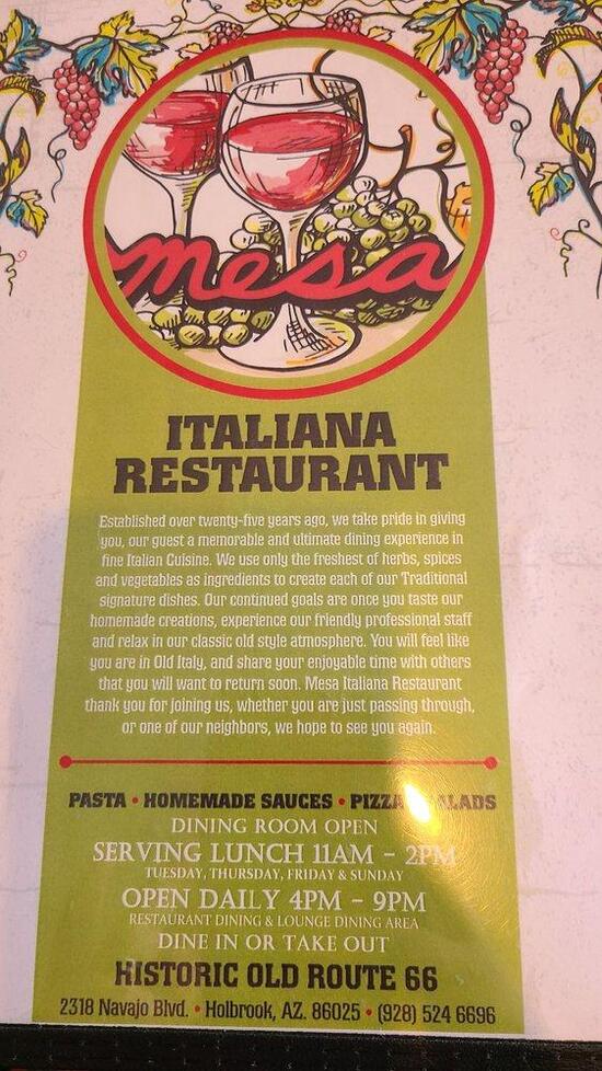 Menu at Mesa Italiana Restaurant, Holbrook