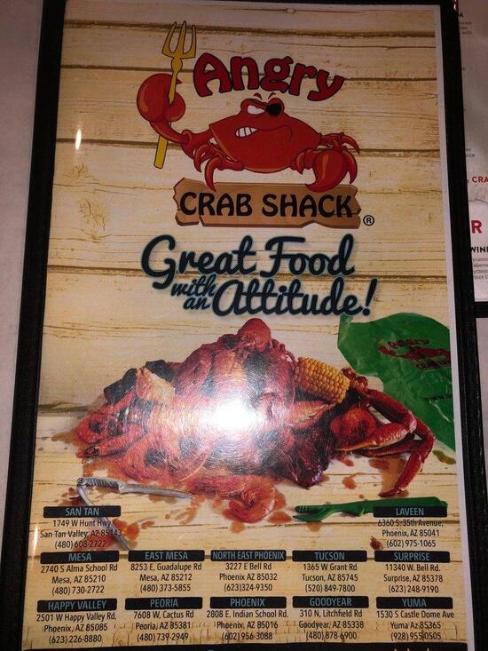 Menu at Angry Crab Shack restaurant, Phoenix, E Bell Rd D110