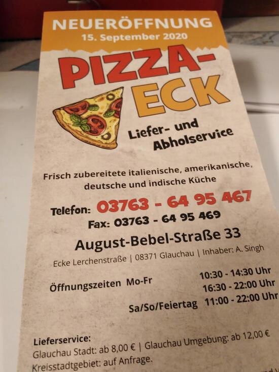 Speisekarte von Pizza Eck, Glauchau