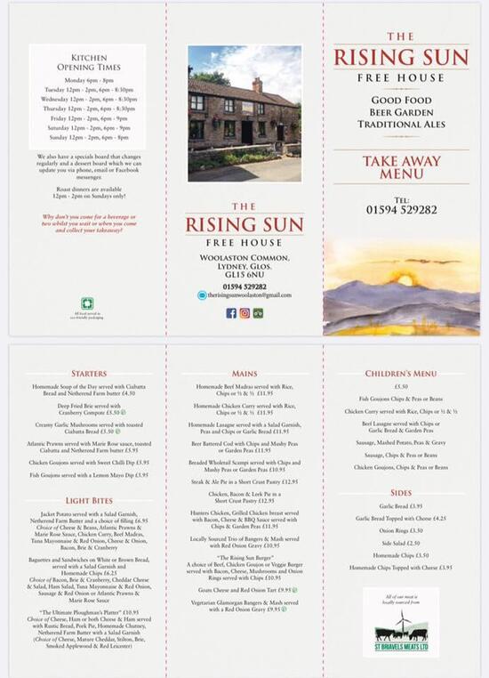 Menu at The Rising Sun pub & bar, Woolaston, Woolaston Common