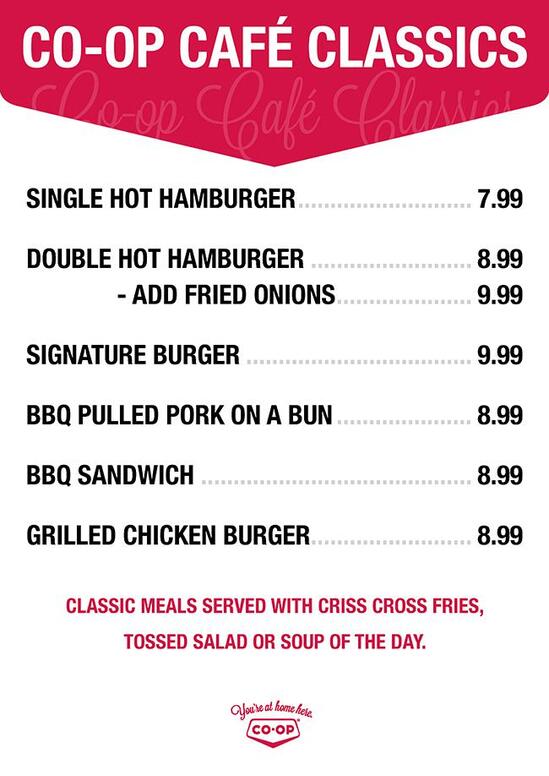 Menu at Discovery Coop Cafe, North Battleford