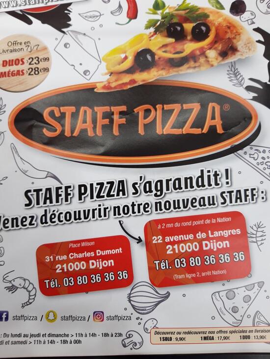 Menu at Staff Pizza restaurant, Dijon, 22 Avenue de Langres
