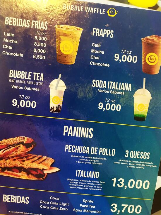 Menu at Bubble Waffle restaurant, Pasto