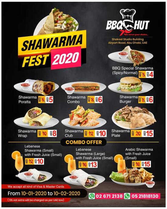 Menu at BBQ HUT, Abu Dhabi
