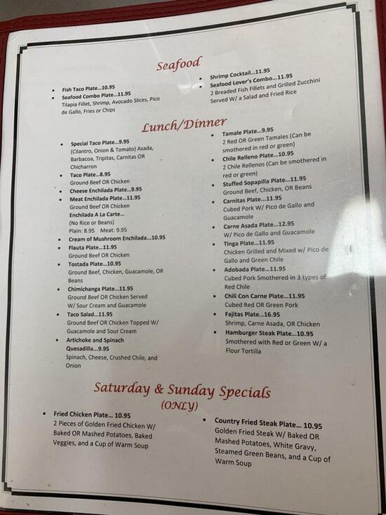 Menu at La Mexicana Restaurant, Bayard, Tom Foy Blvd