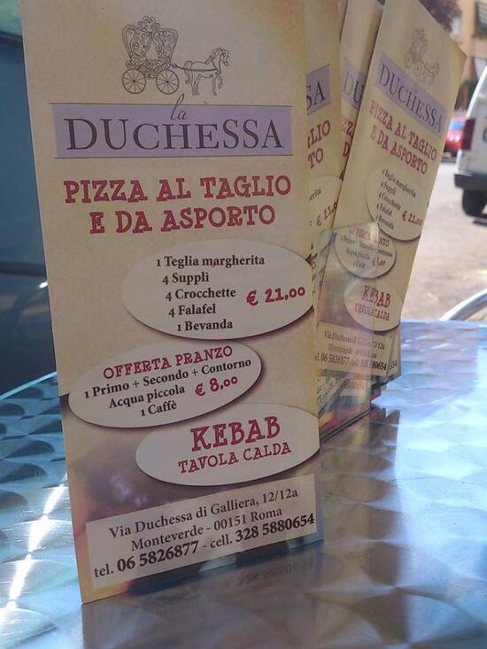 Menu at La Duchessa Pizza al Taglio e da Asporto"tavola calda pizzeria