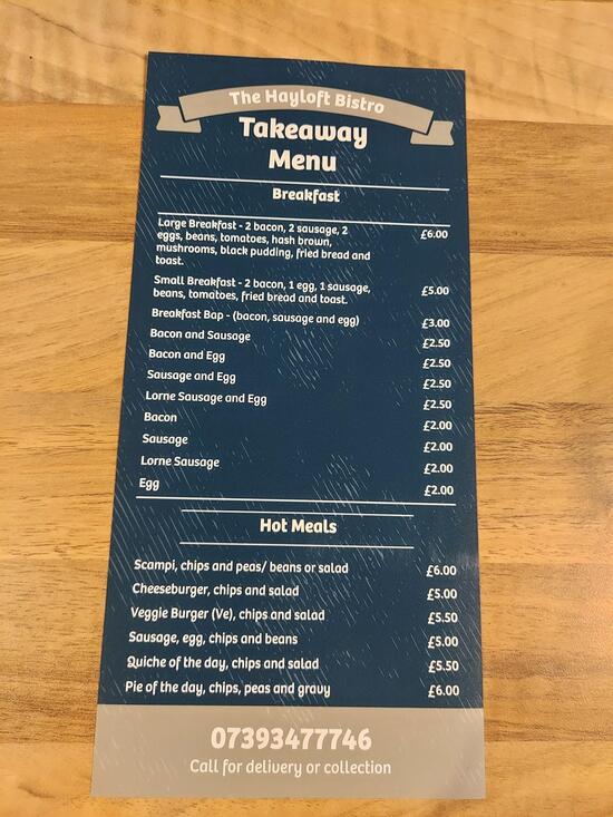 Menu at The Raby Arms cafe, Barnard Castle