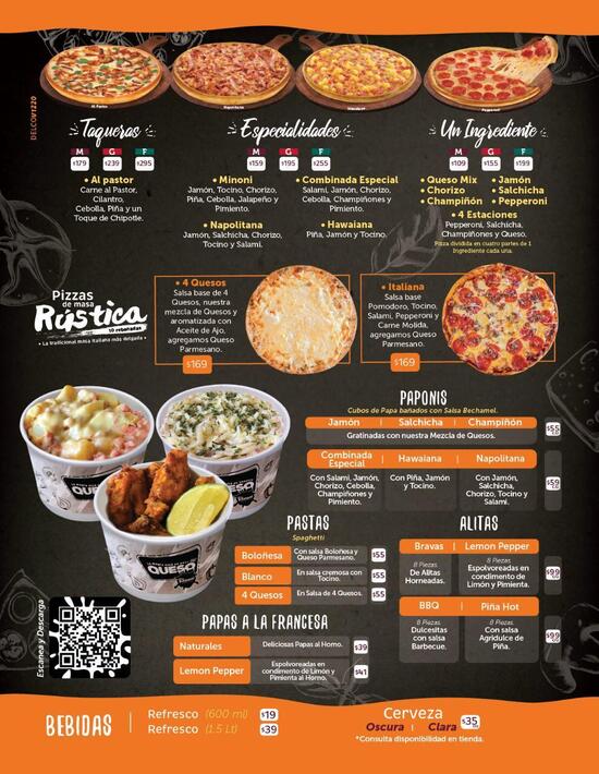 Carta del restaurante pizzas minoni nanchital