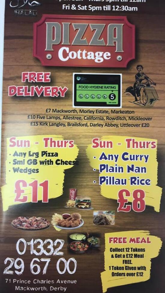 Menu at Pizza Cottage fast food, Derby