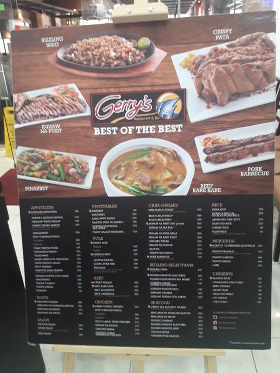 Menu at Gerry's Grill Robinsons Malabon restaurant, Malabon