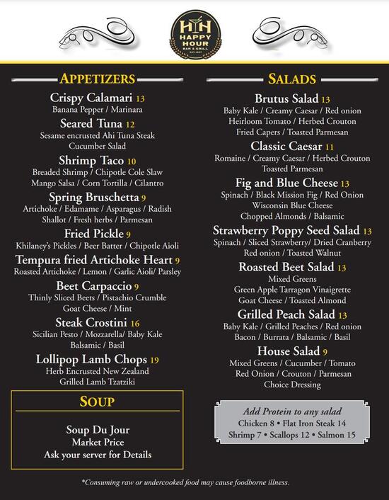 Menu at Happy Hour Bar and Grill, Stroudsburg