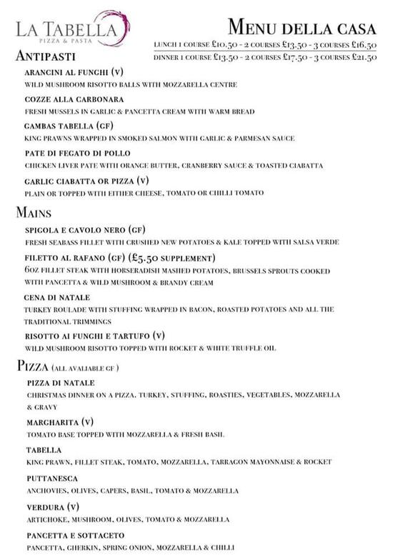 Menu at La Tabella restaurant, Southport
