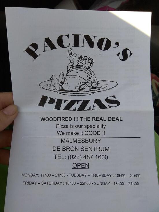 Pacinos menu deals malmesbury