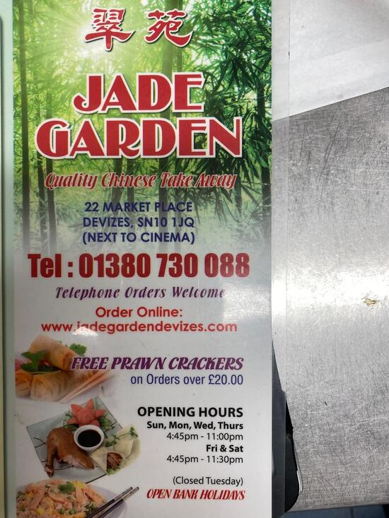 Menu at Jade Garden fast food, Devizes