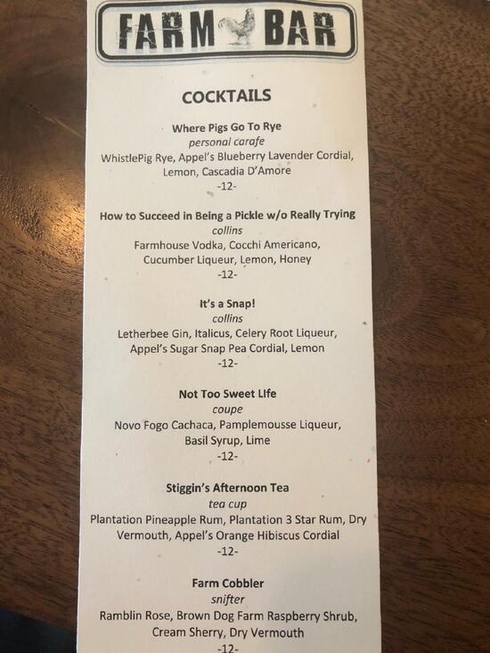 Menu at Farm Bar, Chicago, W Granville Ave