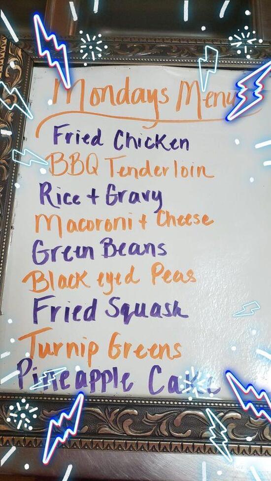 Menu at Chadwick's restaurant, Honea Path