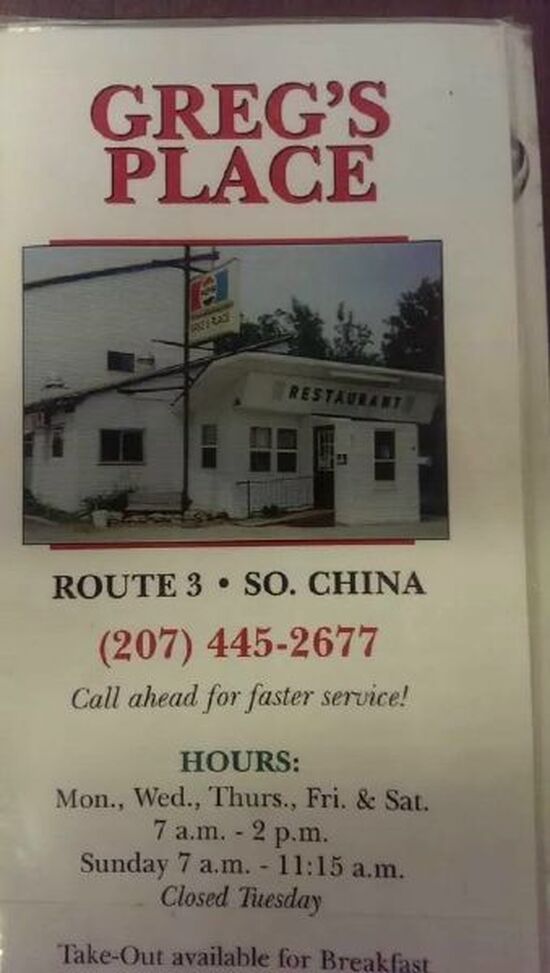 Menu at Greg's Place restaurant, China, 426 ME3
