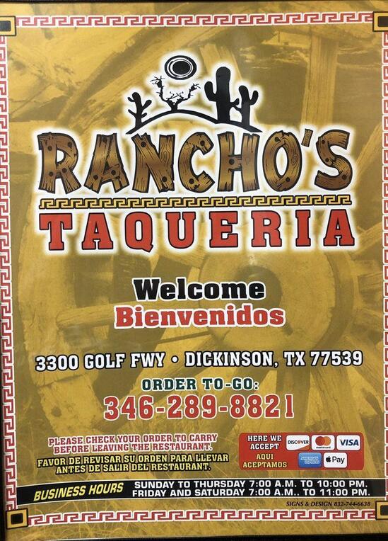 Menu At Ranchos Taqueria Restaurant Dickinson