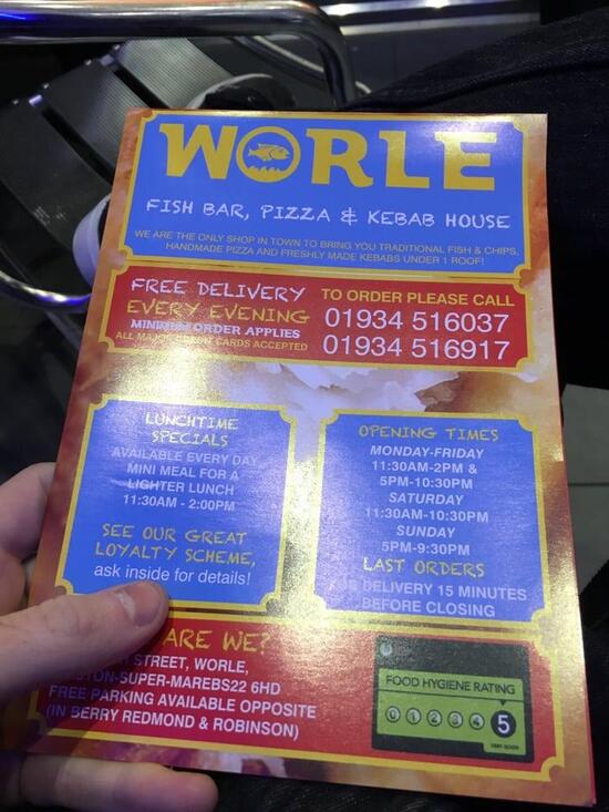 Menu at Worle Fish Bar, WestonsuperMare, 120a Worle High Street