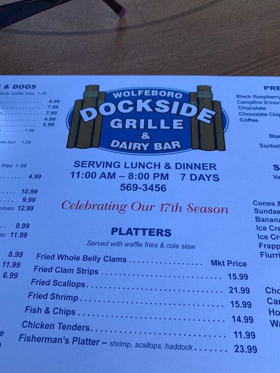 Menu at Wolfeboro Dockside Grille & Dairy Bar, Wolfeboro