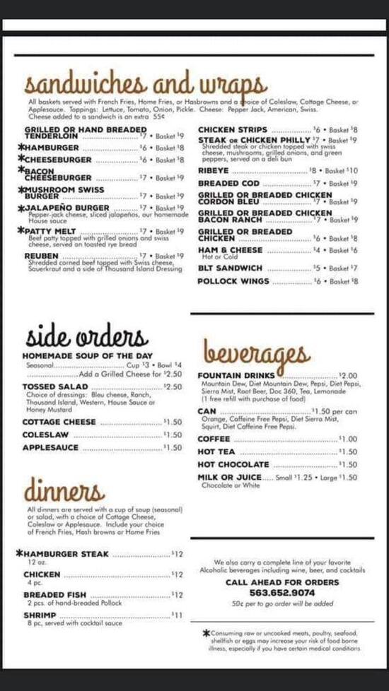 Menu at Obie's Bar & Restaurant, Maquoketa