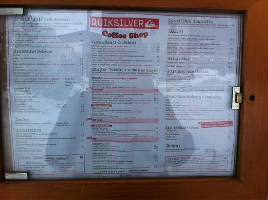 Menu at Quicksilver cafe Val d Isère