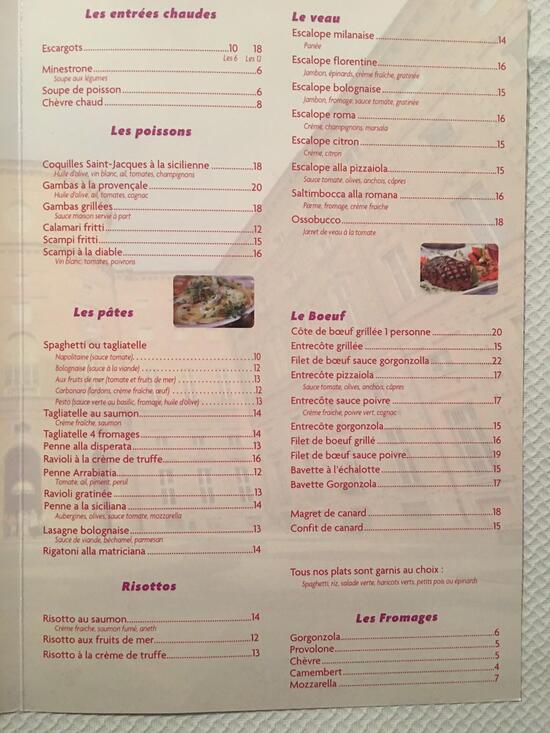 Menu at Le Saint Raphaël restaurant, Paris