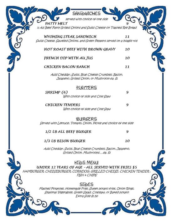 Menu at The Round Table Steakhouse and Bar, Evanston