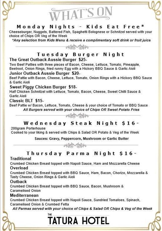 Menu at The Tatura Hotel pub & bar, Tatura