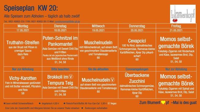 Speisekarte von Café zum Blumentopf restaurant, Augsburg