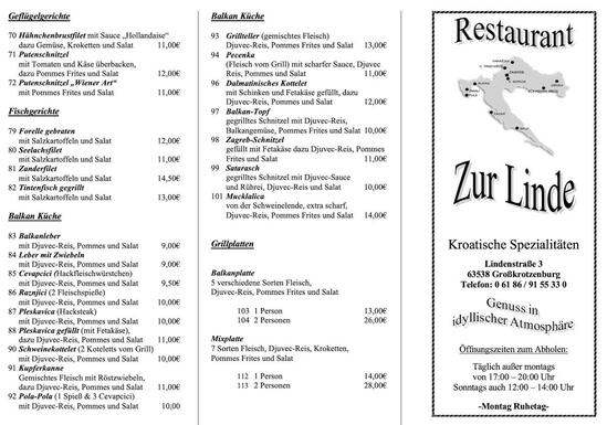 Speisekarte Von Zur Linde Restaurant Gro Krotzenburg