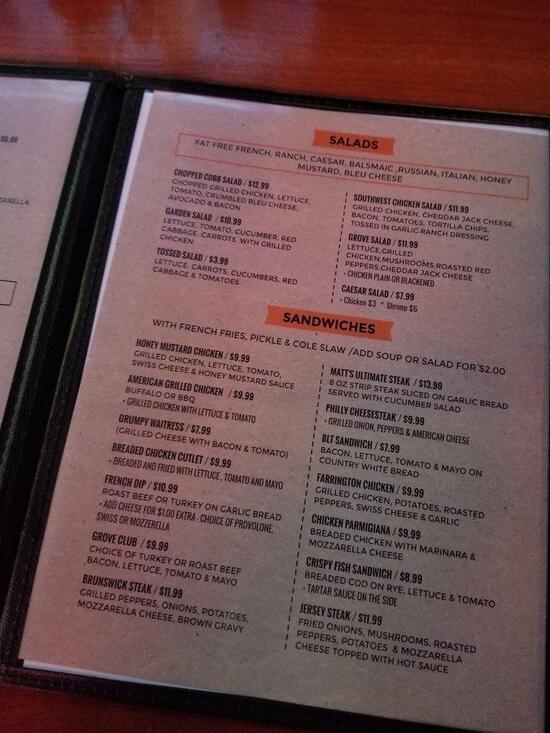 Menu at Brunswick Grove pub & bar, East Brunswick, 327 Milltown Rd