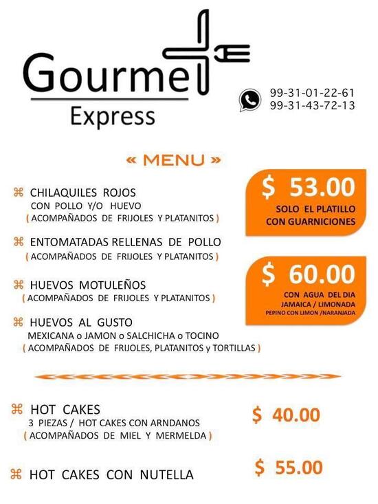 Menu at Gourmet Express restaurant, Villahermosa