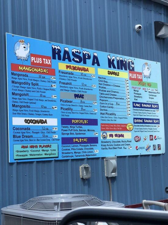Menu at Raspa King desserts, Del Rio