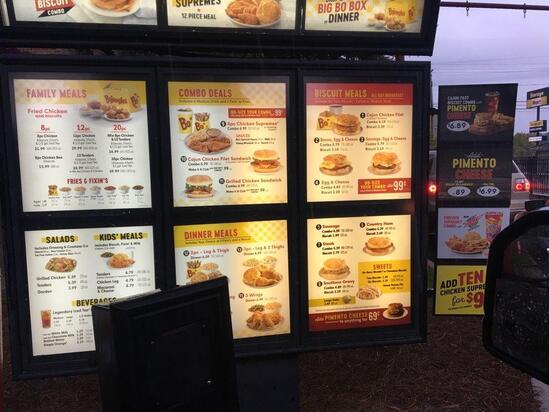 Menu at Bojangles fast food, Athens, Atlanta Hwy
