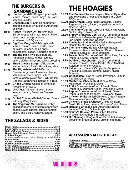 Menu at Big Shot Bob's House of Wings Mars restaurant, Mars