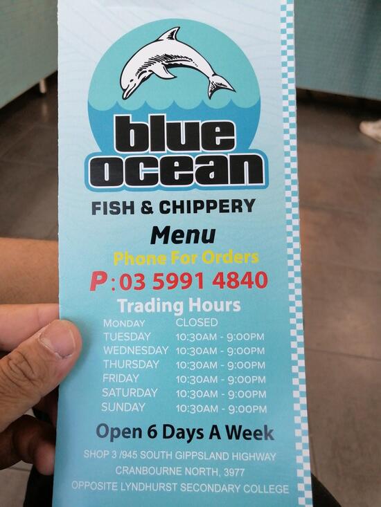 Blue Ocean Fish & Chippery In Cranbourne North - Restaurant Menu And ...