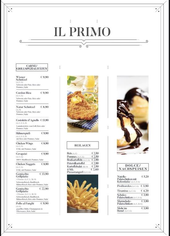 Speisekarte von Il Primo Pasta&More restaurant, Perg