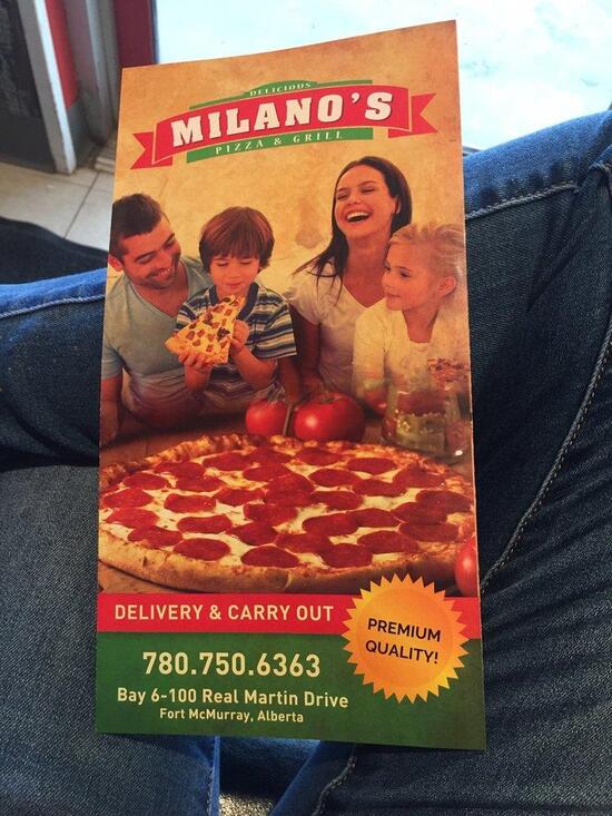 Menu at Milano's Pizza & Grill pizzeria, Fort McMurray