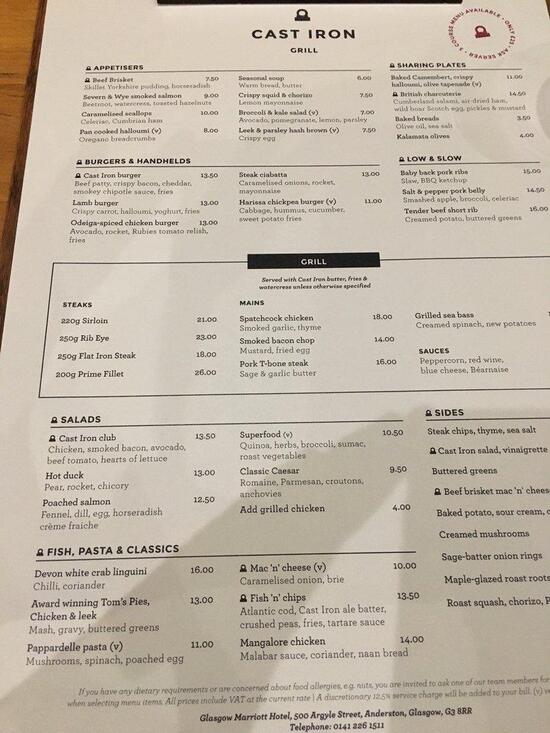 Menu at Cast Iron Grill pub & bar, Glasgow