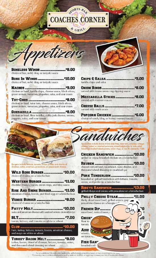 Menu at Coaches Corner Sports Bar & Grill, Clinton