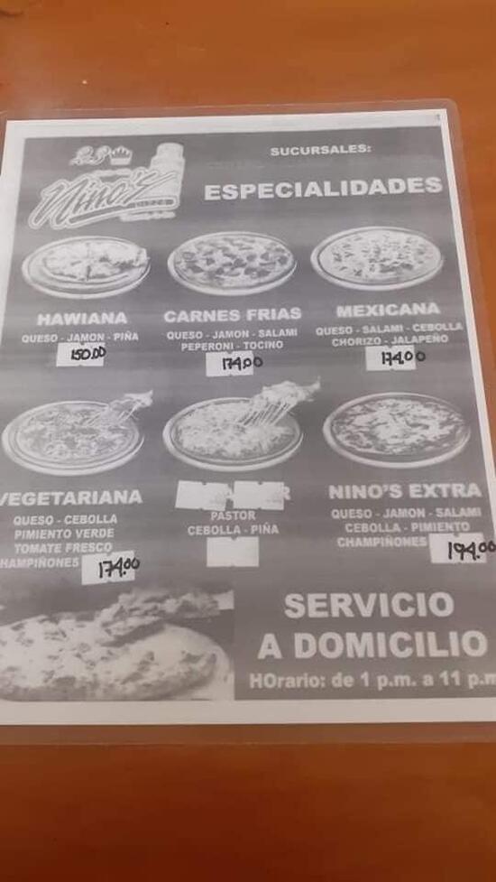 Menu at Pizza ninos pizzeria, San Miguel de Cozumel