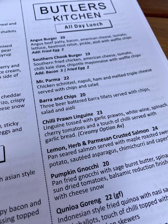 Menu at Butlers Kitchen cafe, Narre Warren