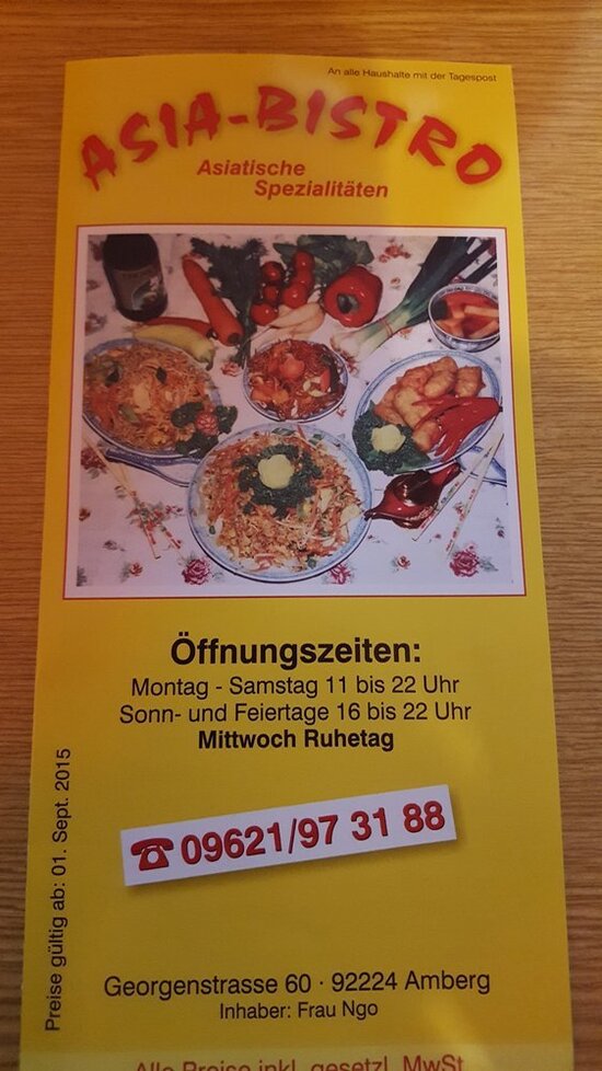 Carta del restaurante Asia Bistro, Amberg