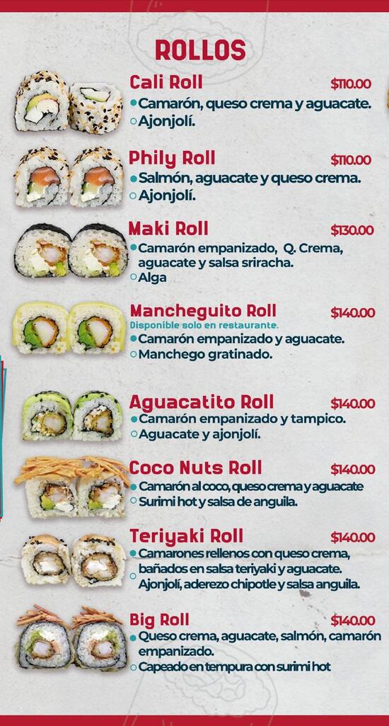 Menu at Sushi King Acapulco restaurant, Acapulco