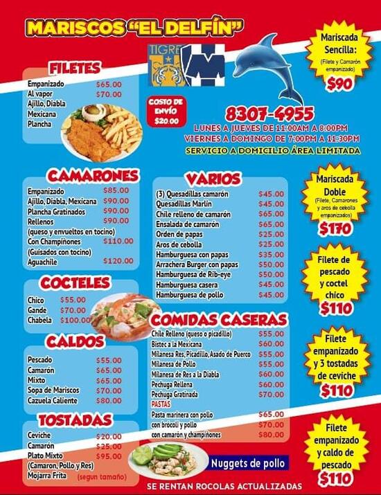 Carta Del Restaurante Mariscos El Delfin Monterrey